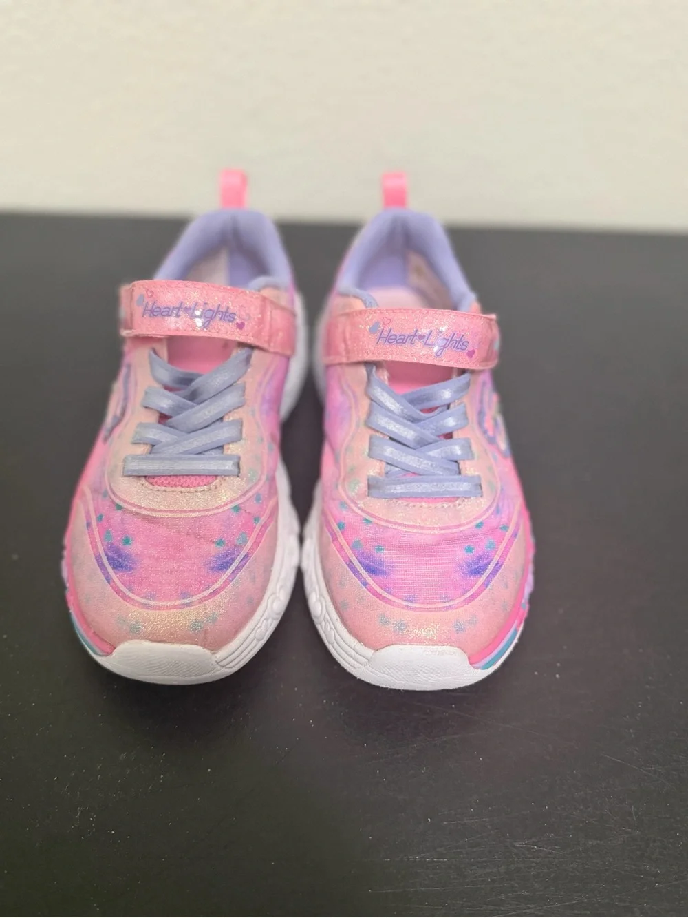 Skechers Kids Pink and Purple Glitter Heart-Trim Light-Up Sneakers
